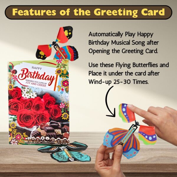 Jainchan Happy Birthday Musical Greeting card for gifting on Birthday to girlfriend, boyfriend, mom, dad, sister, brother, papa, father, mother, flying butterfly greeting card.