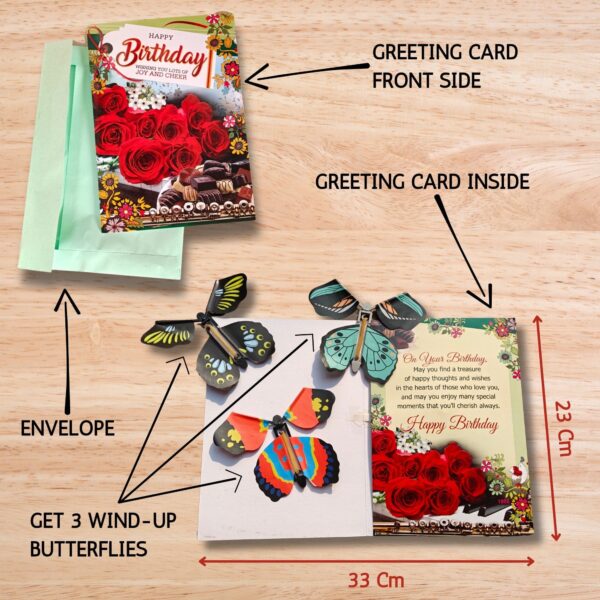 Jainchan Happy Birthday Musical Greeting card for gifting on Birthday to girlfriend, boyfriend, mom, dad, sister, brother, papa, father, mother, flying butterfly greeting card.