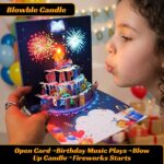 Happy Birthday Musical Greeting Card with blowable candle birthday card, fireworks sound birthday card, 3D cake pop up card, LED light up greeting card autoplay musical greeting card, jainchan