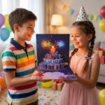 Happy Birthday Musical Greeting Card with blowable candle birthday card, fireworks sound birthday card, 3D cake pop up card, LED light up greeting card autoplay musical greeting card, jainchan