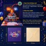 Happy Birthday Musical Greeting Card with blowable candle birthday card, fireworks sound birthday card, 3D cake pop up card, LED light up greeting card autoplay musical greeting card, jainchan