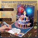 Happy Birthday Musical Greeting Card with blowable candle birthday card, fireworks sound birthday card, 3D cake pop up card, LED light up greeting card autoplay musical greeting card, jainchan
