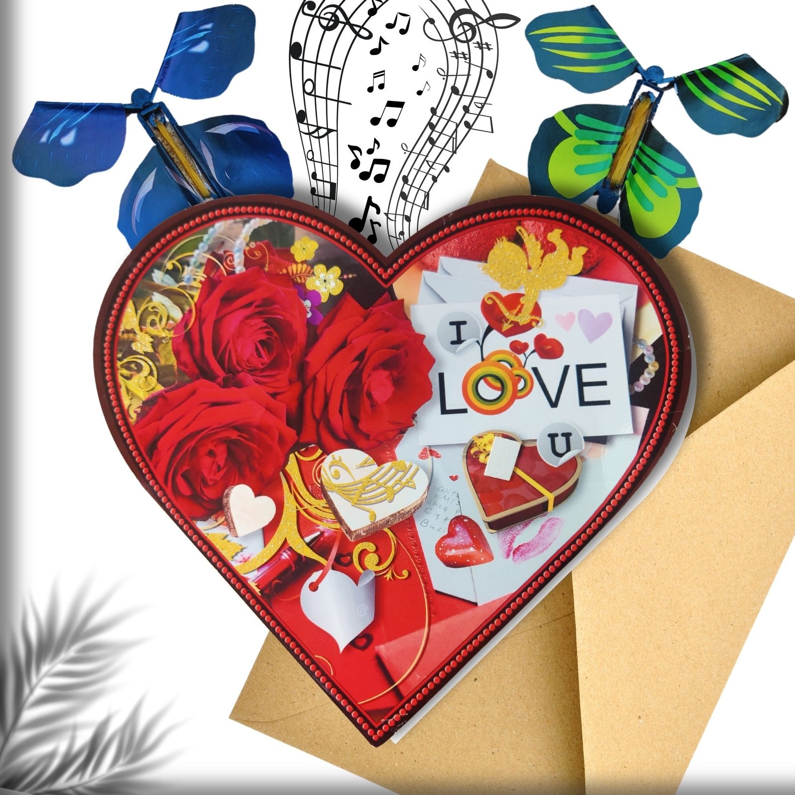 I LOVE YOU Musical Greeting Card (1) Jainchan I Love you musical greeting Card with flying butterflies , flying butterfly, velentine gift